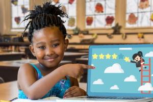 Girl Pointing to Review Screen